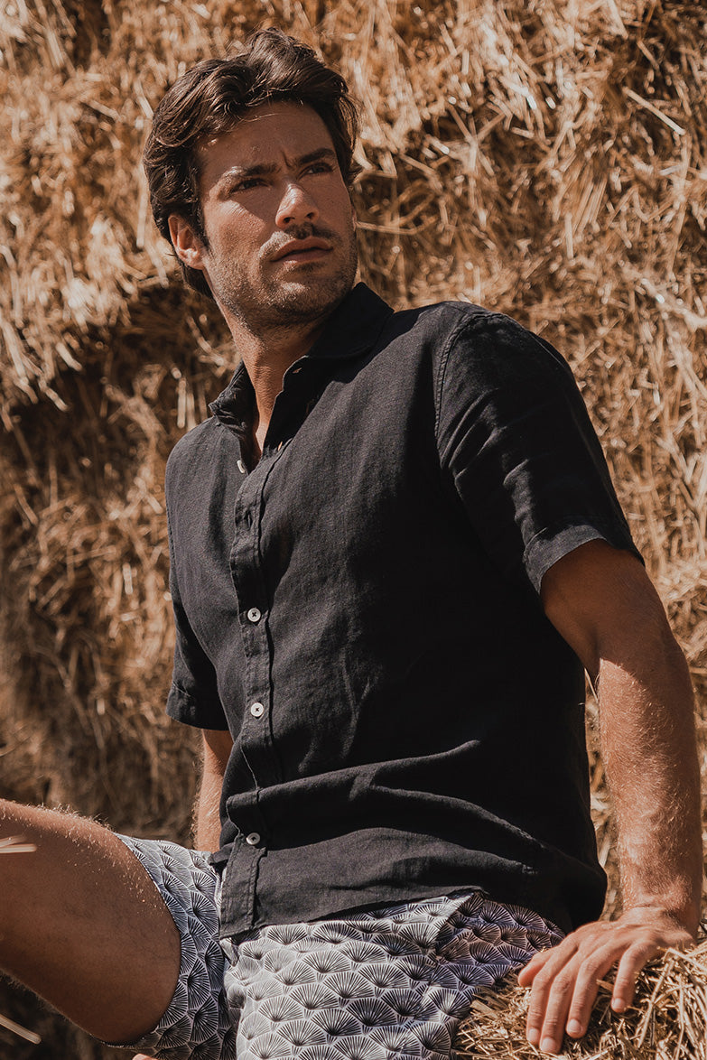 Mr Linen Short Sleeve Black